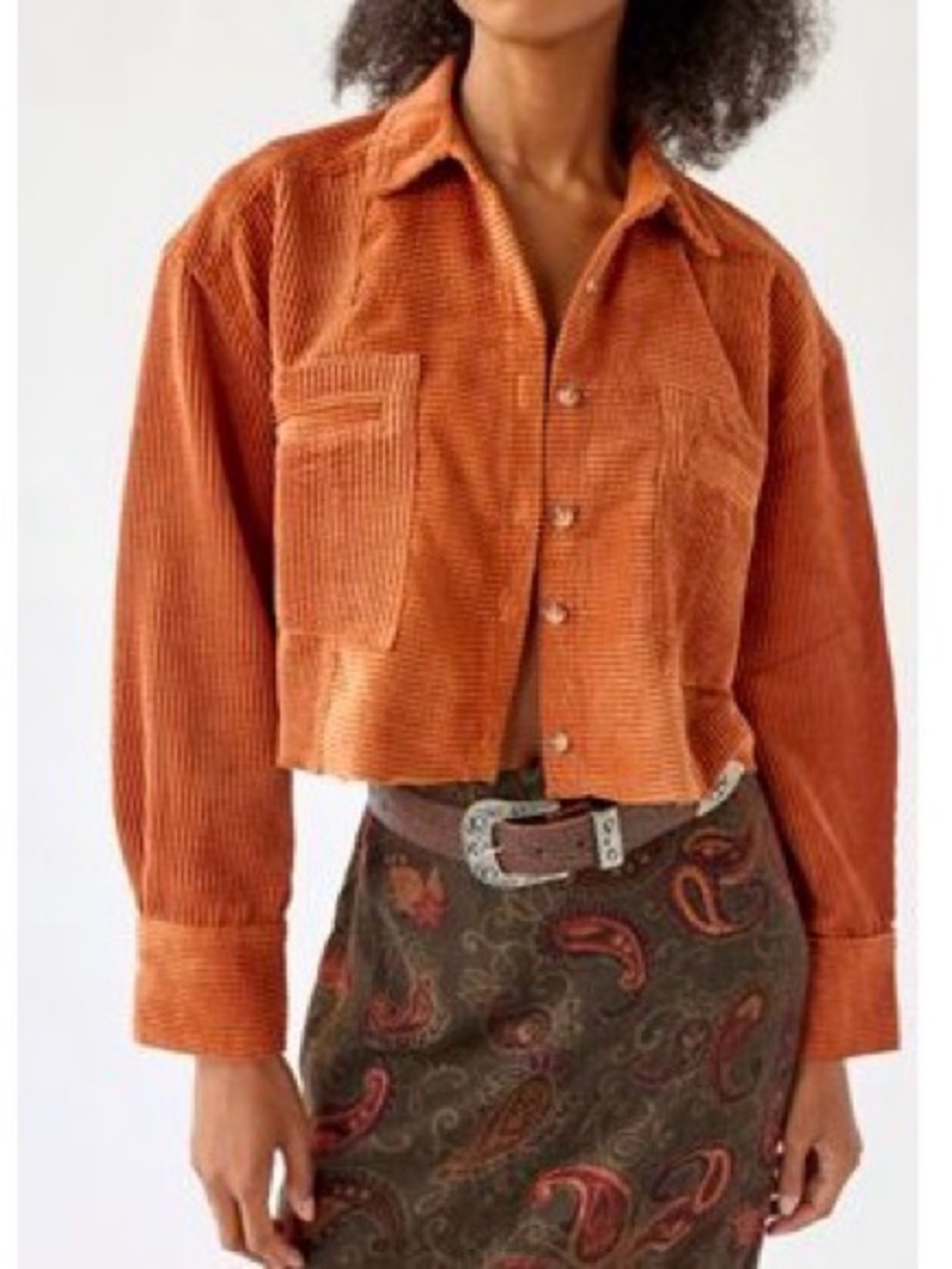 BDG Button Down Corduroy Shirt Rust Orange Small